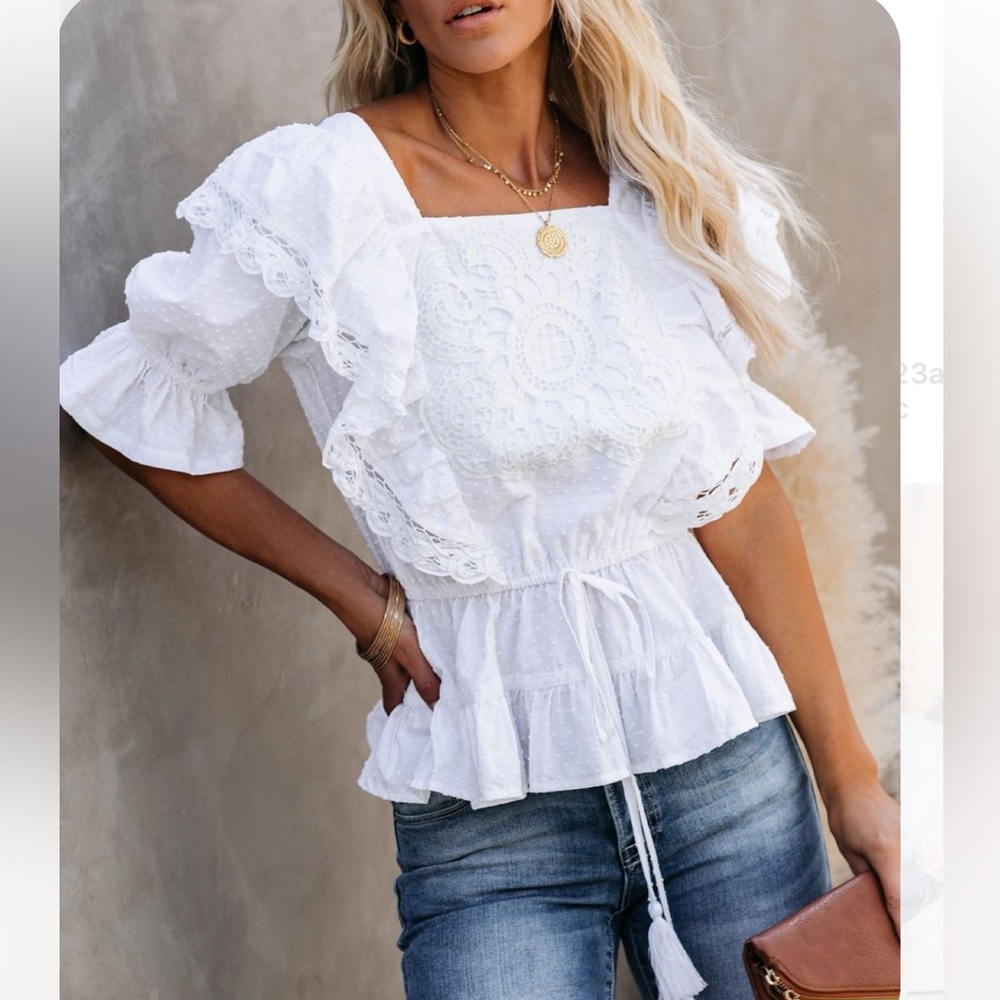 Girly white top with ruffles size S